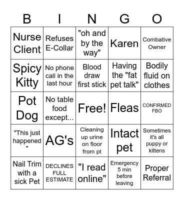 Vet Tech Bingo! Bingo Card