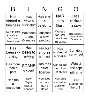 PMA Day Bingo! Bingo Card