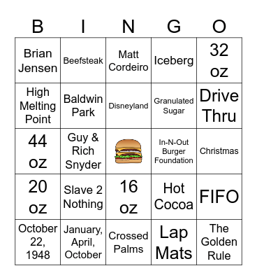 IN-N-OUT BINGO TRIVIA Bingo Card