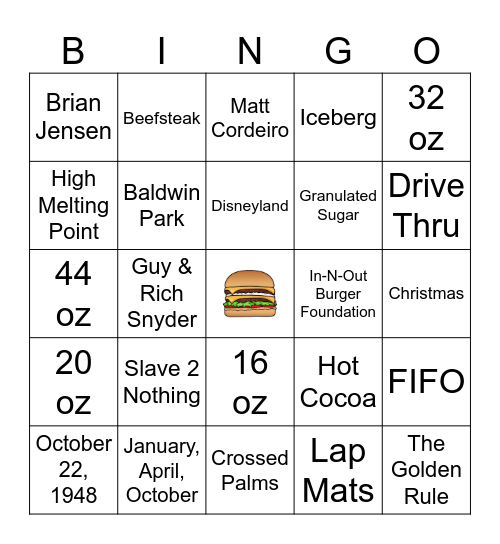 IN-N-OUT BINGO TRIVIA Bingo Card