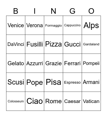 Italy Bingo Card
