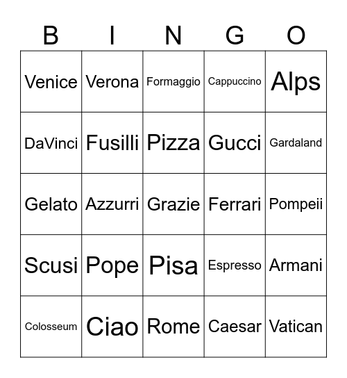 Italy Bingo Card