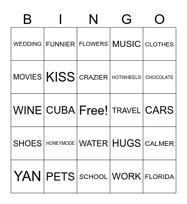 YAN & NATALIA BRIDAL SHOWER Bingo Card