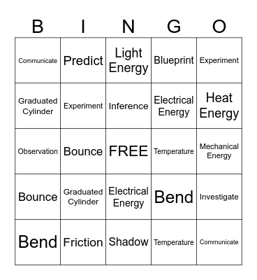 Science Vocabulary Review Bingo Card