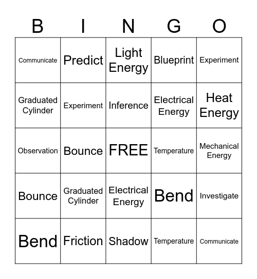 Science Vocabulary Review Bingo Card