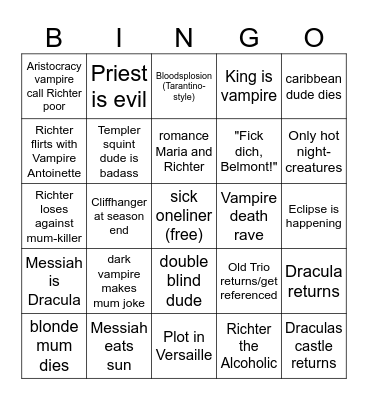 Castlevania Nocturne Bingo Card