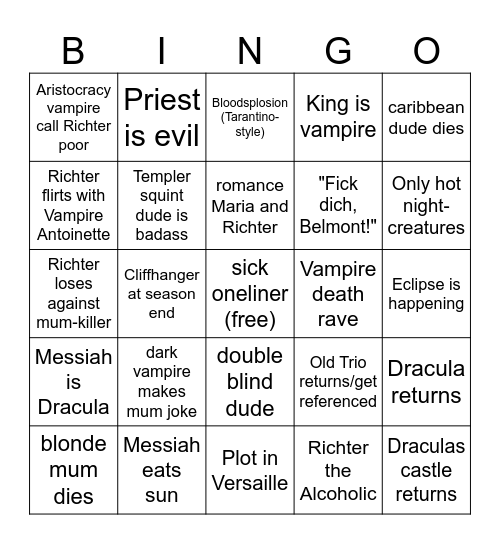 Castlevania Nocturne Bingo Card