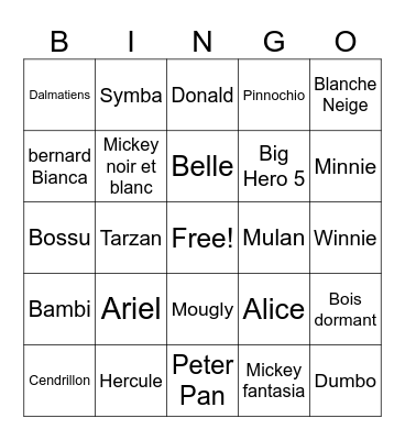 Disney Perso Bingo Card