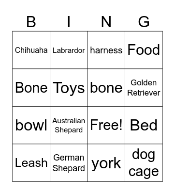 Dog Bingo Card