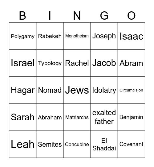 Abraham and His Family Tree Bingo Card