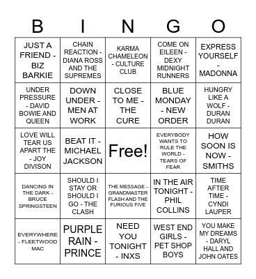80's 1.0 Bingo Card