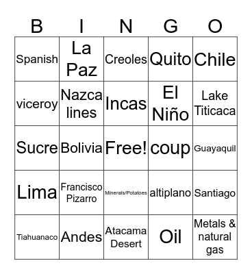 Pacific South America Bingo Card