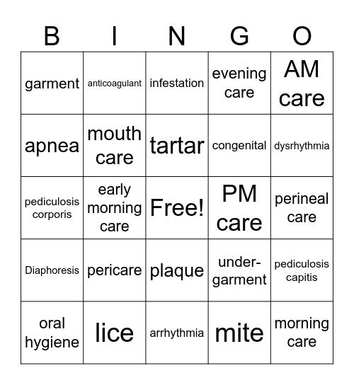 Vocab Bingo Card