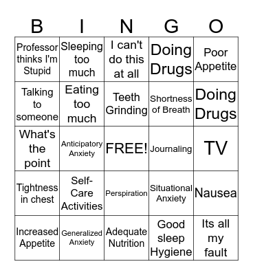 ANXIETY BINGO Card