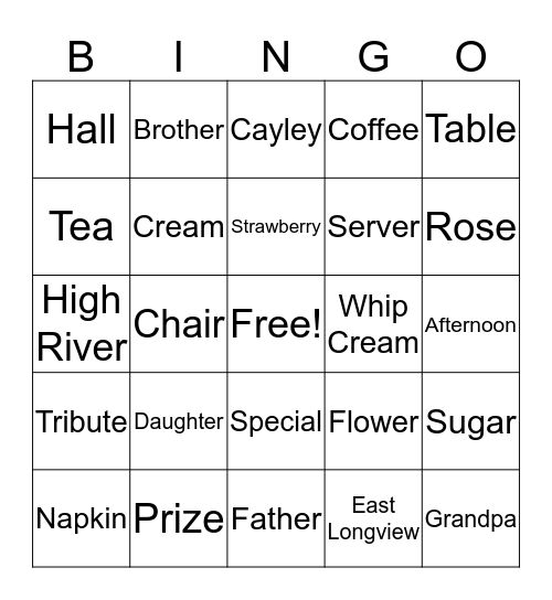 Grandmother's Tea Bingo Card