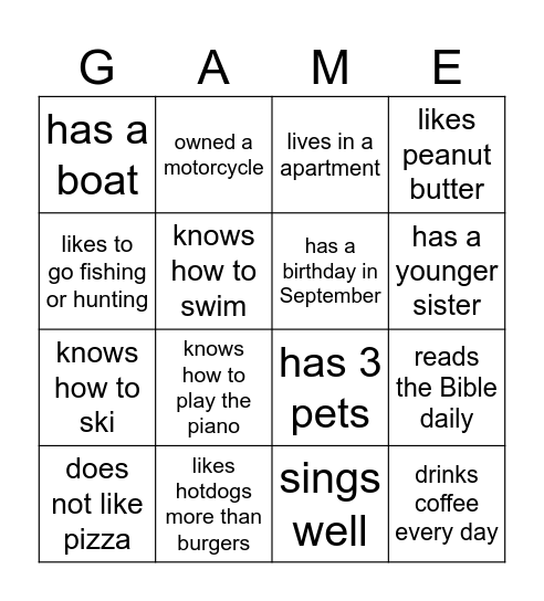 Find Someone Who... Bingo Game Bingo Card