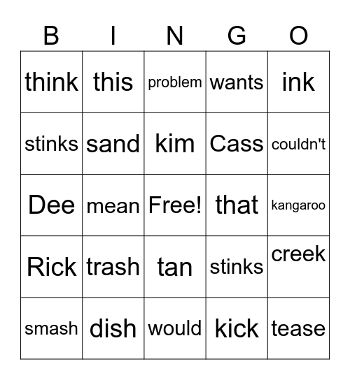 lesson 15 Bingo Card