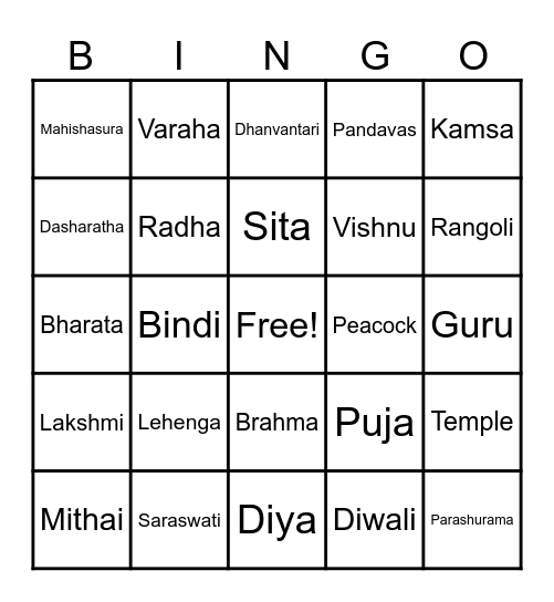 Desi Bingo Edition Bingo Card