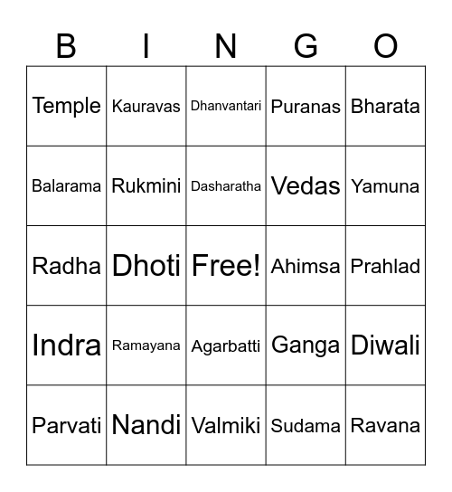 Desi Bingo Edition Bingo Card