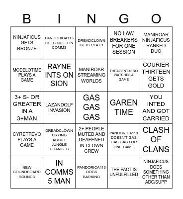 CLOWN CREW LEAGUE Bingo Card