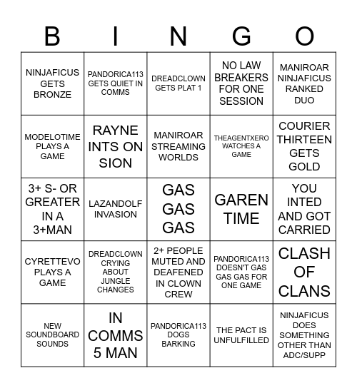 CLOWN CREW LEAGUE Bingo Card