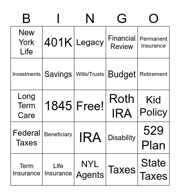 Financial Literacy Workshop Bingo Card