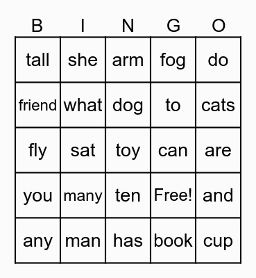 spelling words 1 Bingo Card