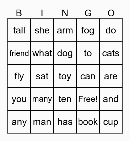 spelling words 1 Bingo Card