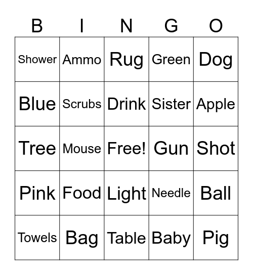 English Bingo Card