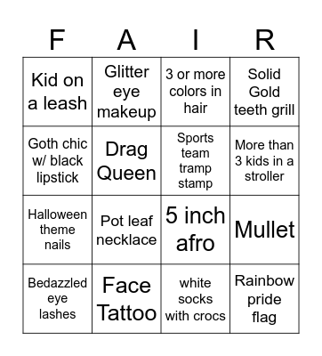 Atlanta Fair Bingo Card