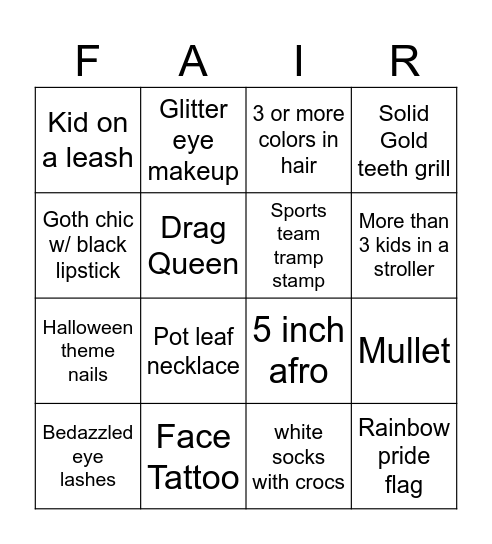 Atlanta Fair Bingo Card