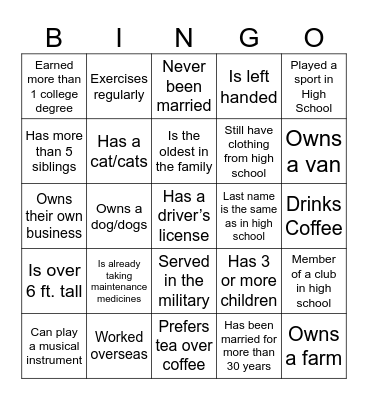 BABC '71 REUNION Bingo Card