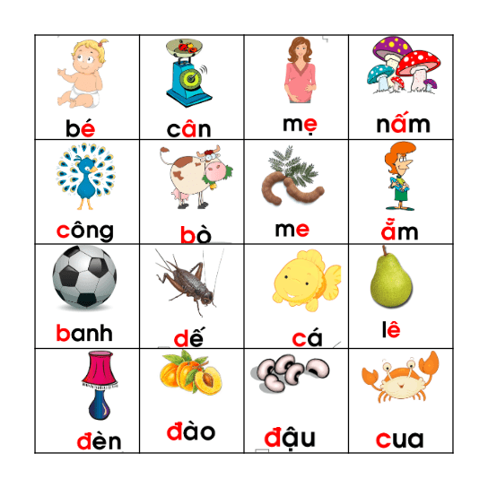 Em Học Tiếng Việt Bingo Card