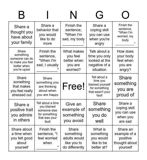 Therapeutic Bingo Card