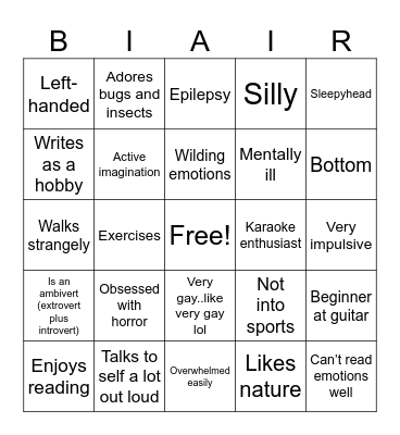 Blaire’s Bingo Card
