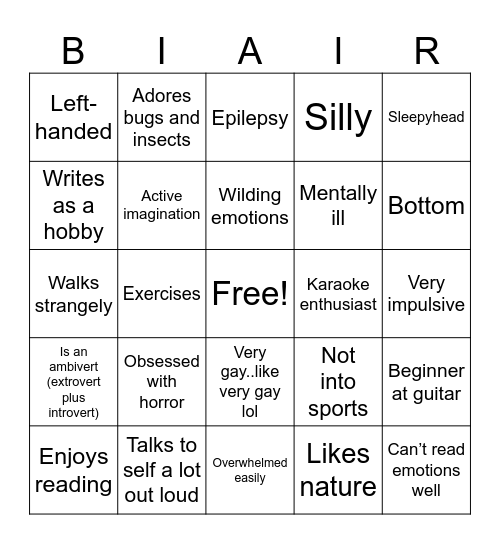 Blaire’s Bingo Card