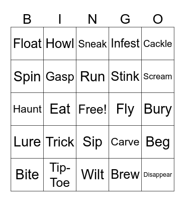 Halloween Verb Bingo Card