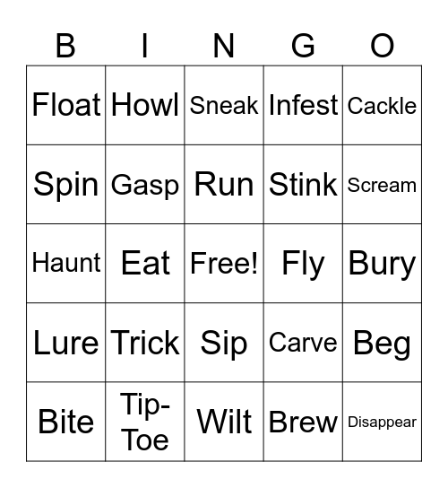 Halloween Verb Bingo Card