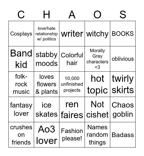 Jo's Bingo Card