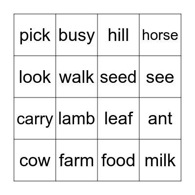 On the farm Bingo Card