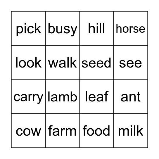 On the farm Bingo Card