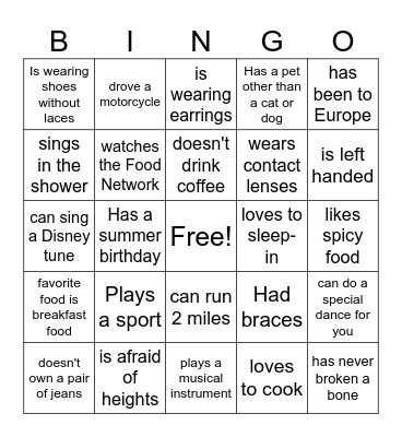 Icebreaker Bingo Card