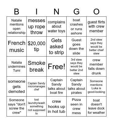 Below Deck Bingo Card