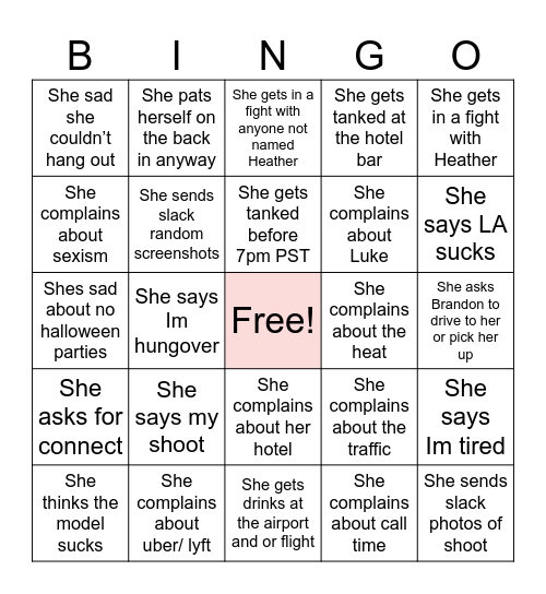 The LA Lincoln shoot Bingo Card