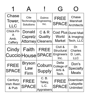 One Acadiana Ambassador 1A!GO Bingo Card