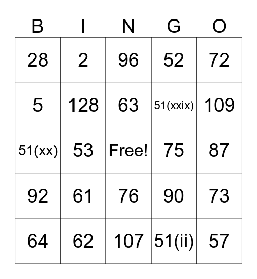 CONSTITUTIONAL SECTIONS Bingo Card