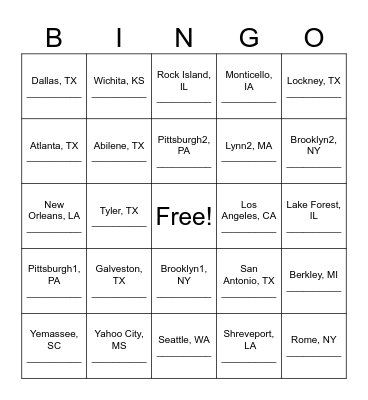 Solos Hometown Blackout Bingo Card