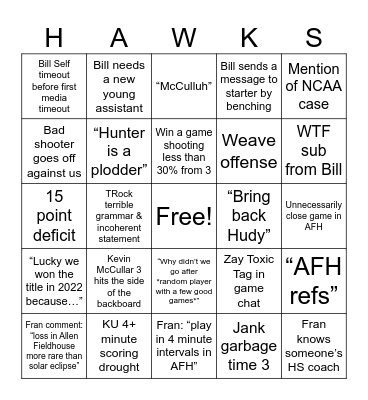 KU Hoops Bingo Card