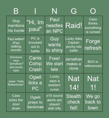 Abomination Bingo Card