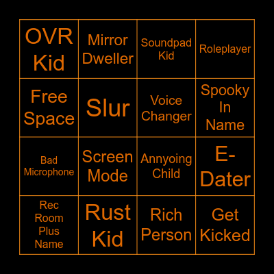 Rec Room 2023 Bingo Card